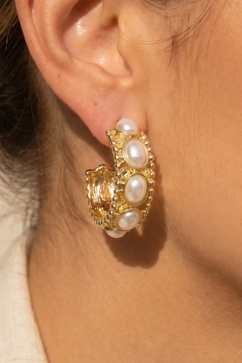 Pearl Granulated Hoop Earrings