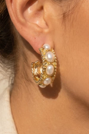 Pearl Granulated Hoop Earrings