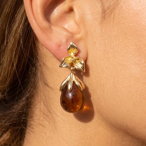 Orchid Flower Top Teardrop Drop Earrings