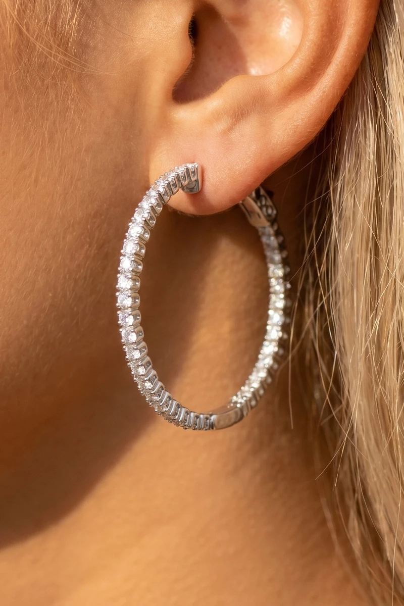 Pave Cz Inside Out Hoop Earrings