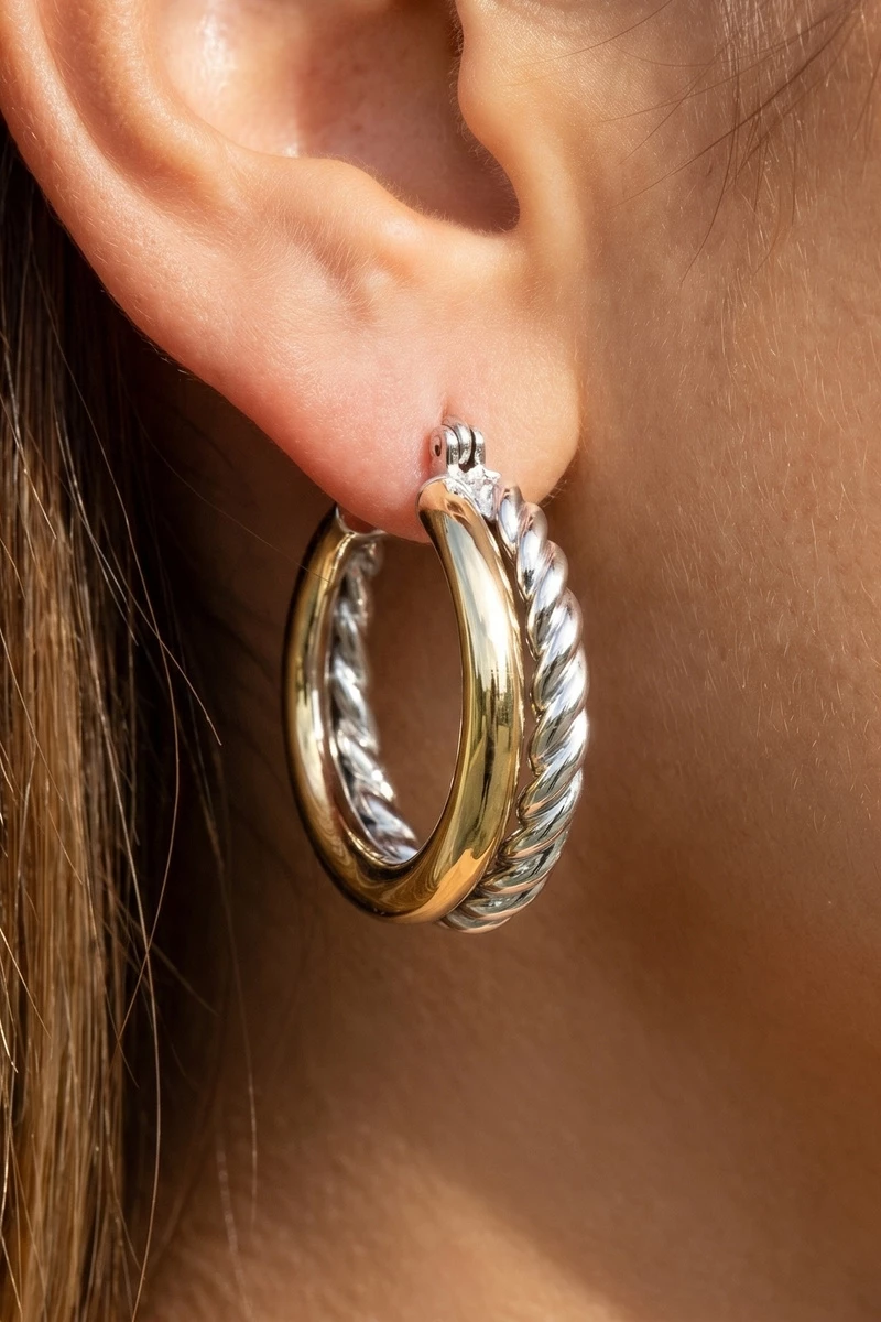 Double Row Twisted Rope Hoop Earrings
