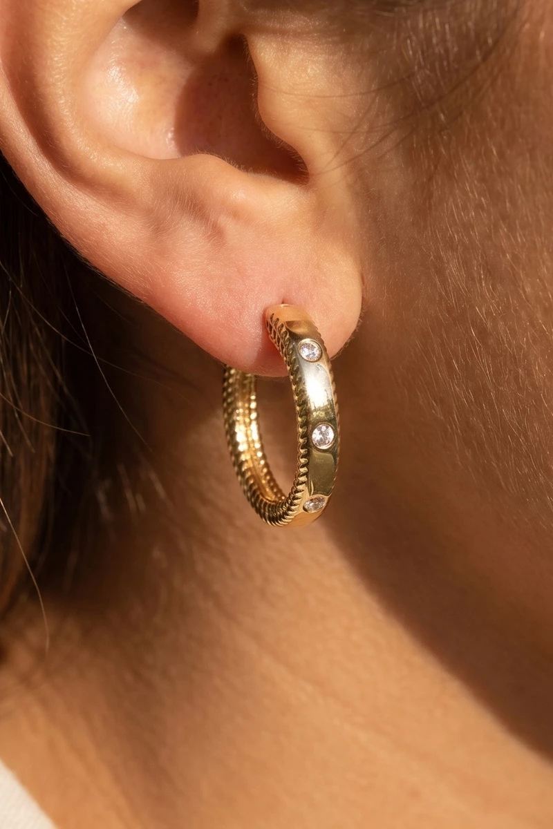 Rope Twist Bezel Cz Hoop Earrings
