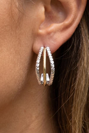 Stainless Steel Two Tone Square Hoop Earring Set
