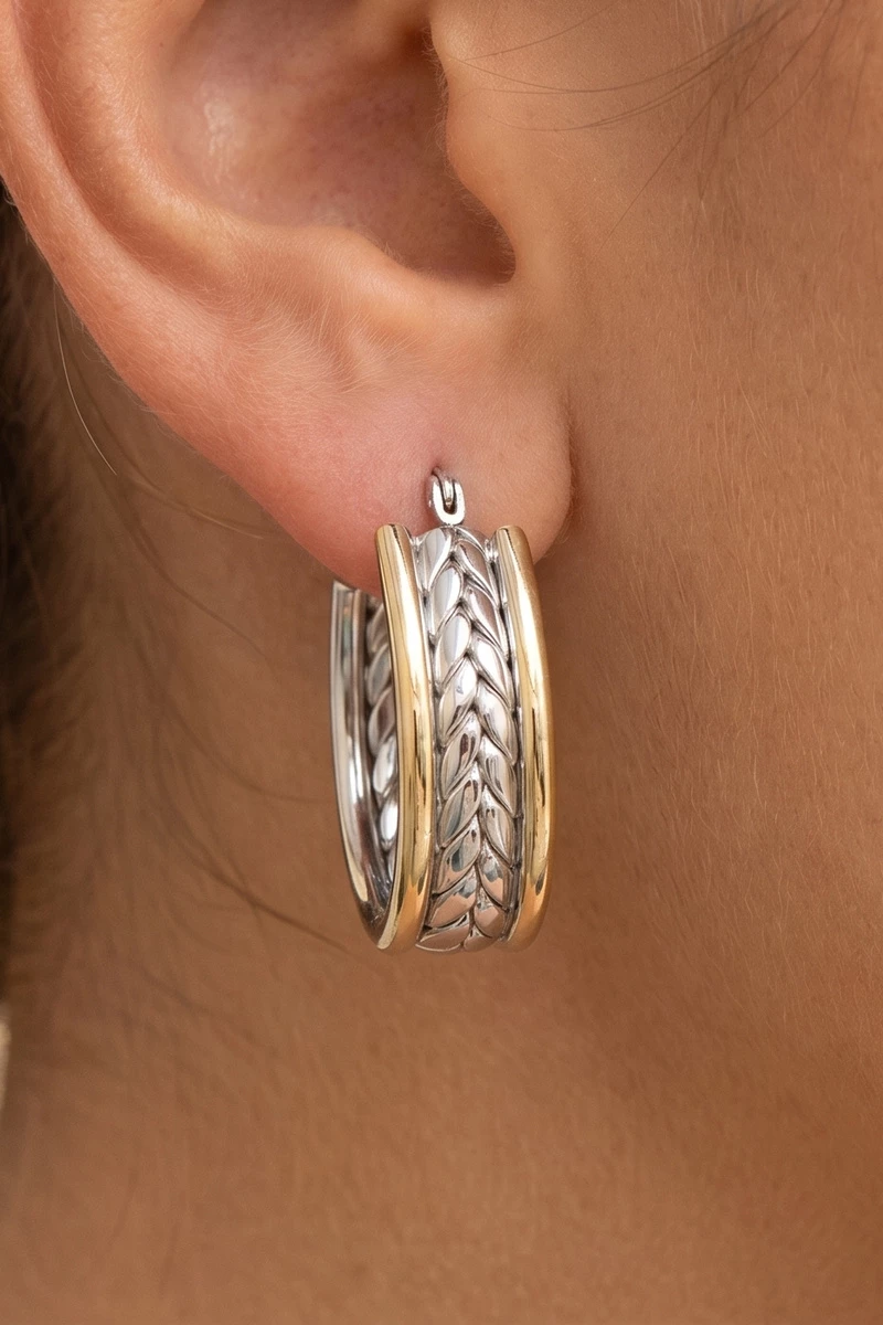 Stainless Steel Two Tone Oval Hoop Earring Set