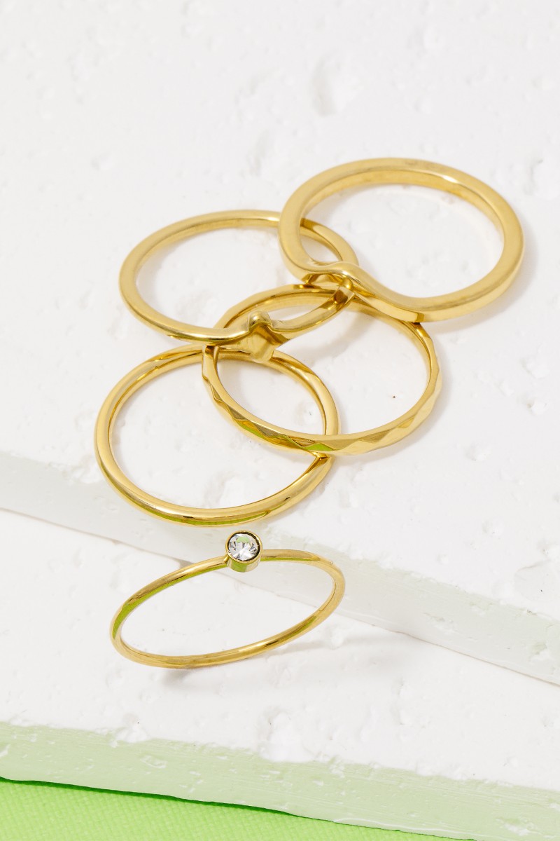 Assorted 5Pc Stainless Steel Band Rings Set