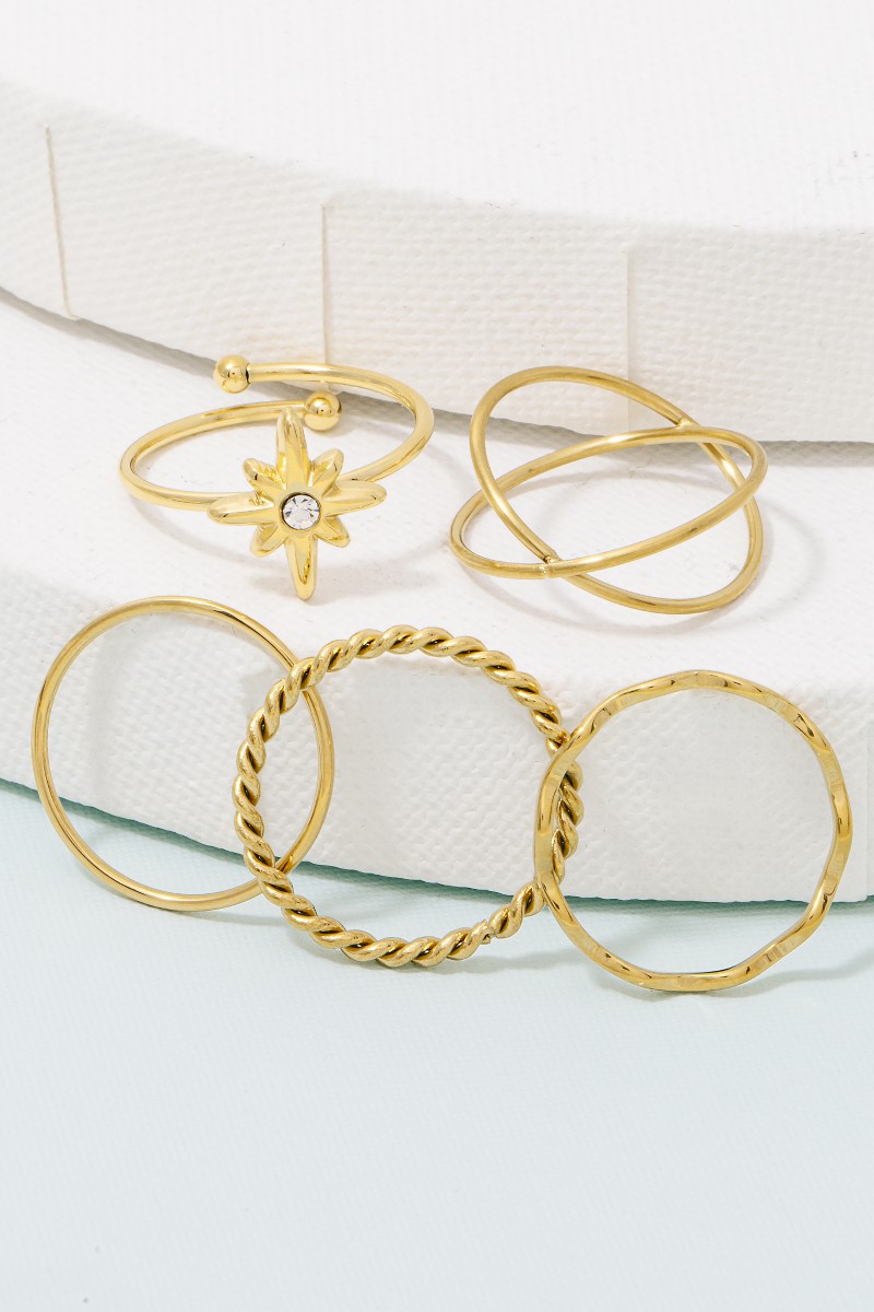 Mixed 5Pc Stainless Steel Band Rings Set