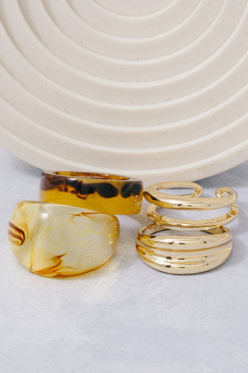 Bulky Acetate And Metallic Band Rings Set