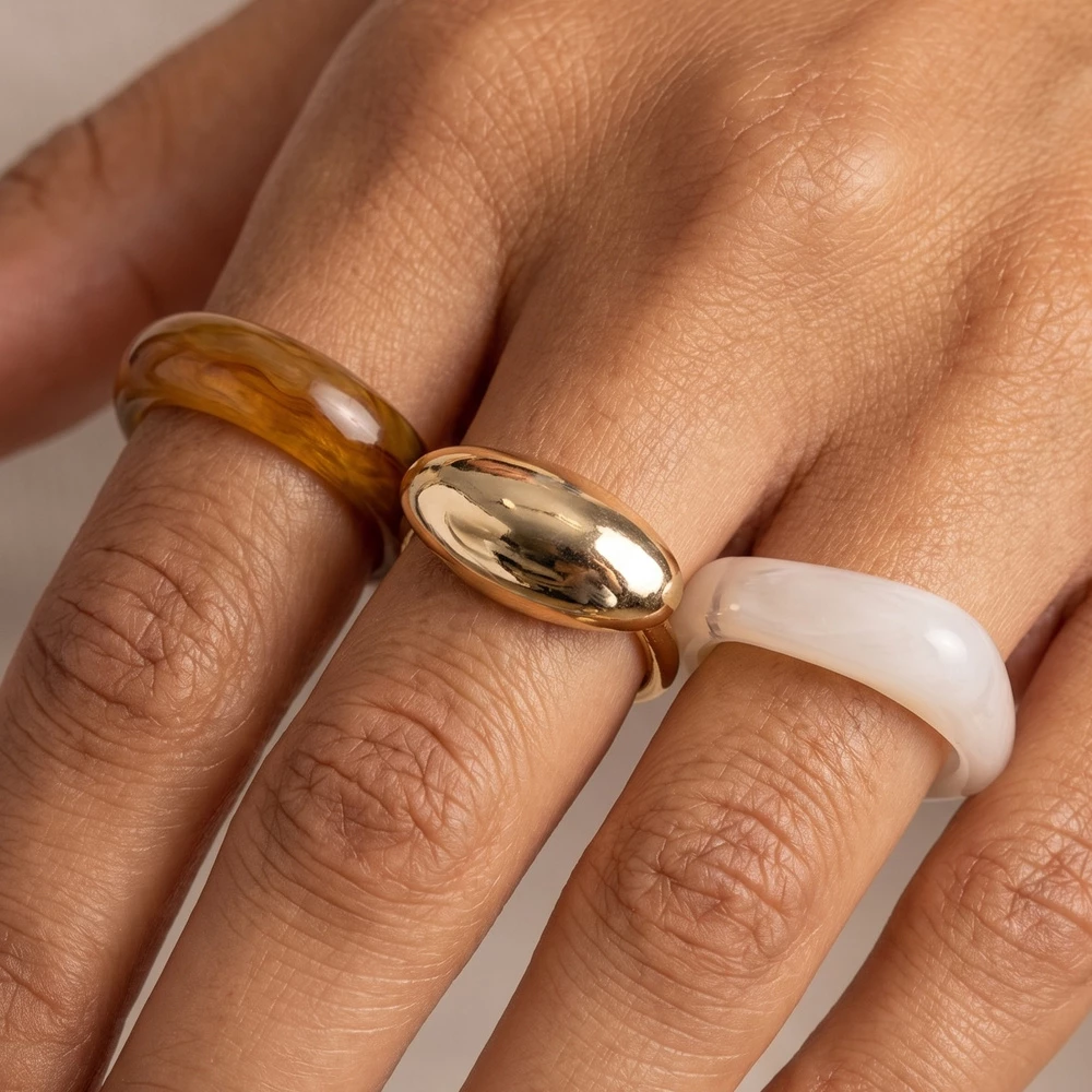 Marbled And Pearlized Chunky Dome Ring Set