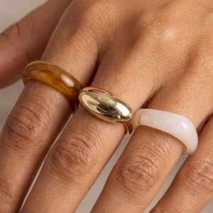 Marbled And Pearlized Chunky Dome Ring Set
