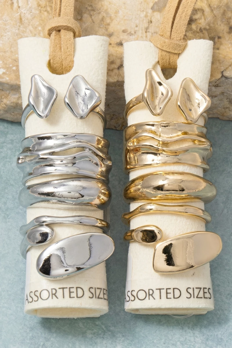 Molten Organic Nugget Stacking Ring Set