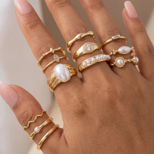 Pearl And Signet Stackable Ring Set