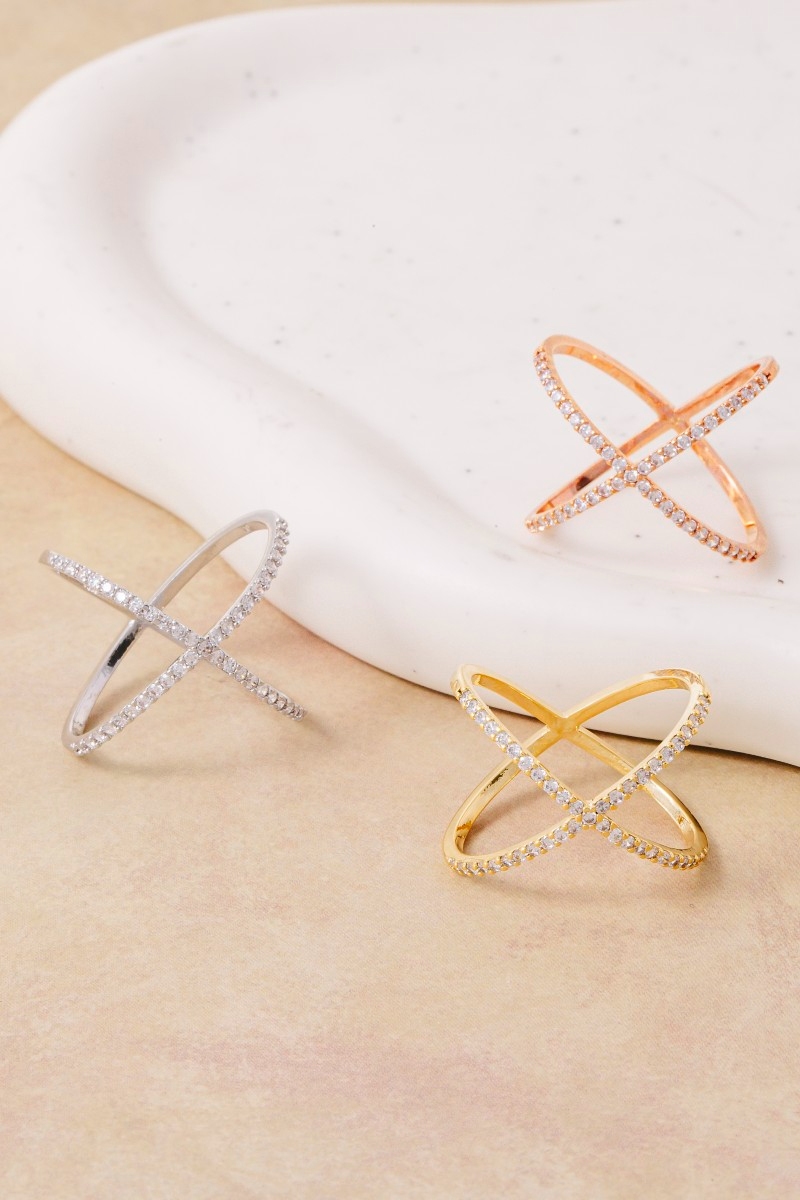 Delicate Rhinestone X Ring
