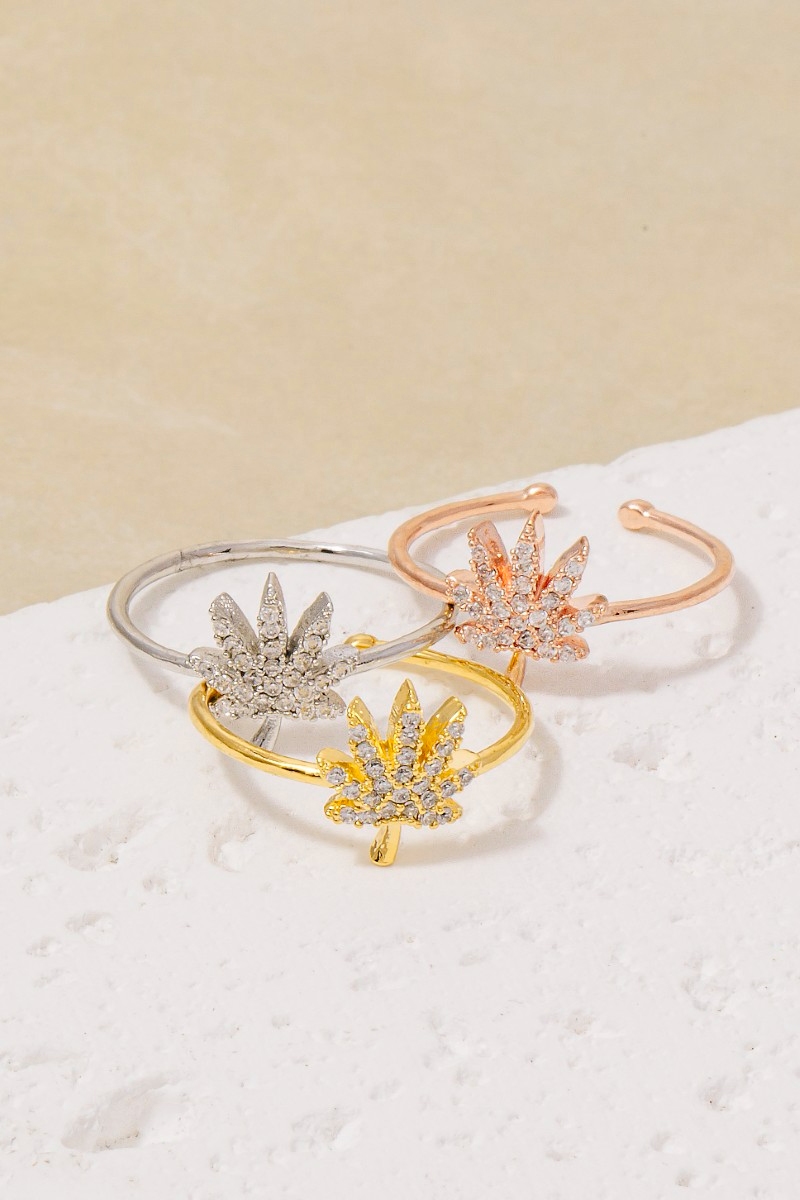 Gold Dipped Pave Marijuana Leaf Ring