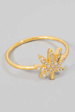 Gold Dipped Pave Marijuana Leaf Ring