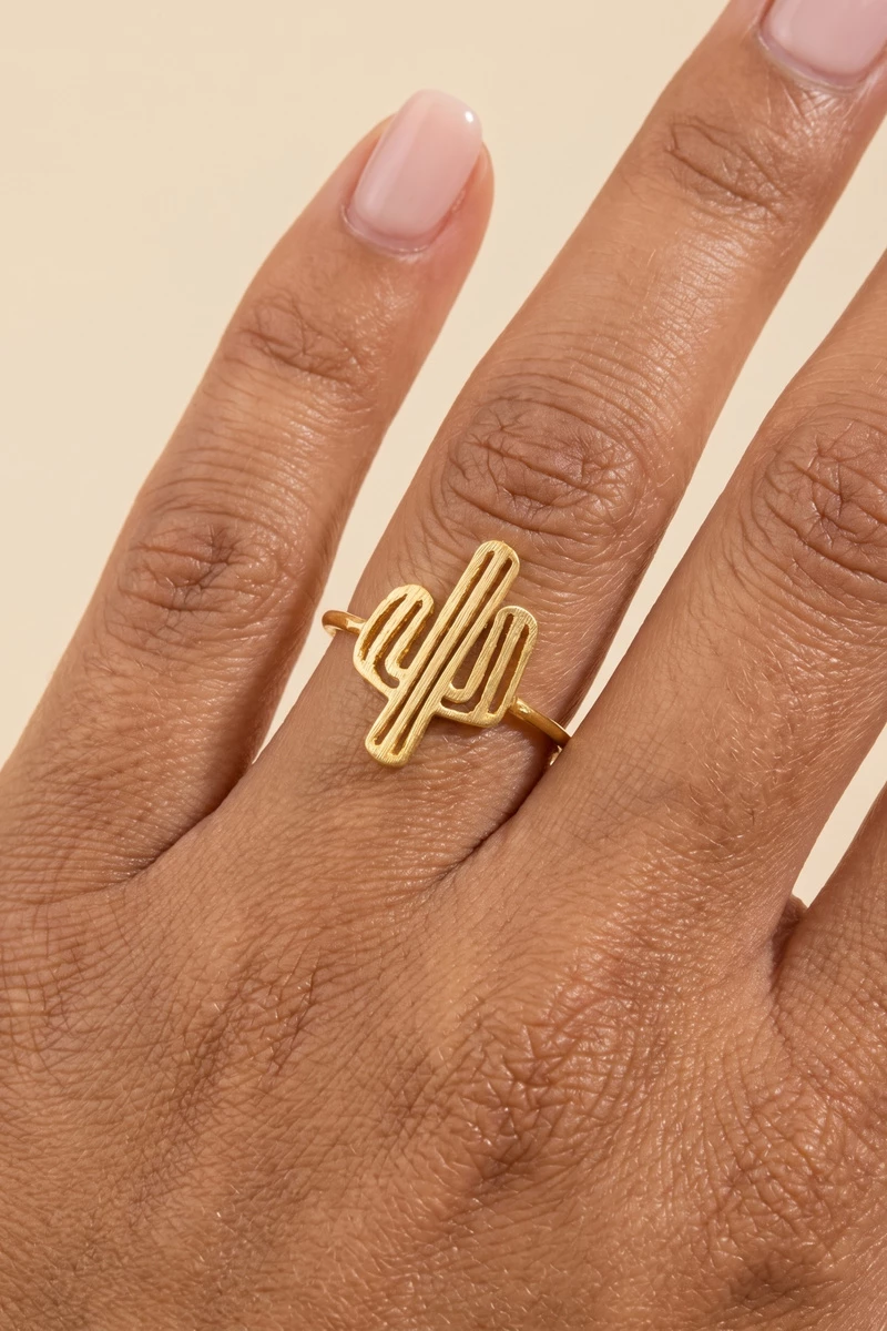 Brushed Saguaro Cactus Outline Ring