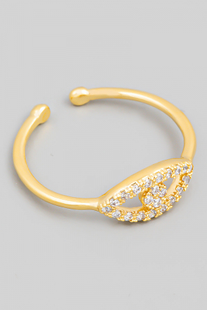 Gold Dipped Delicate Pave Evil Eye Adjustable Ring