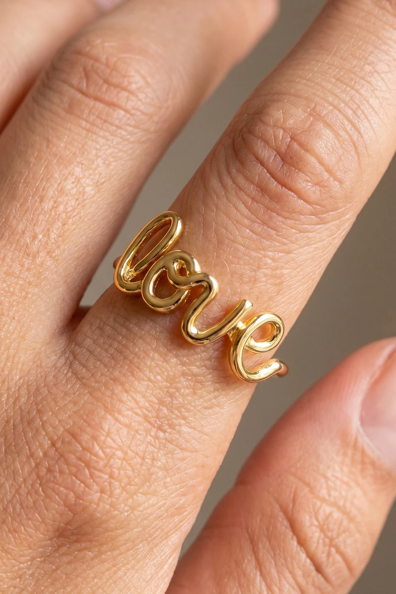 Delicate Love Script Cutout Band Ring
