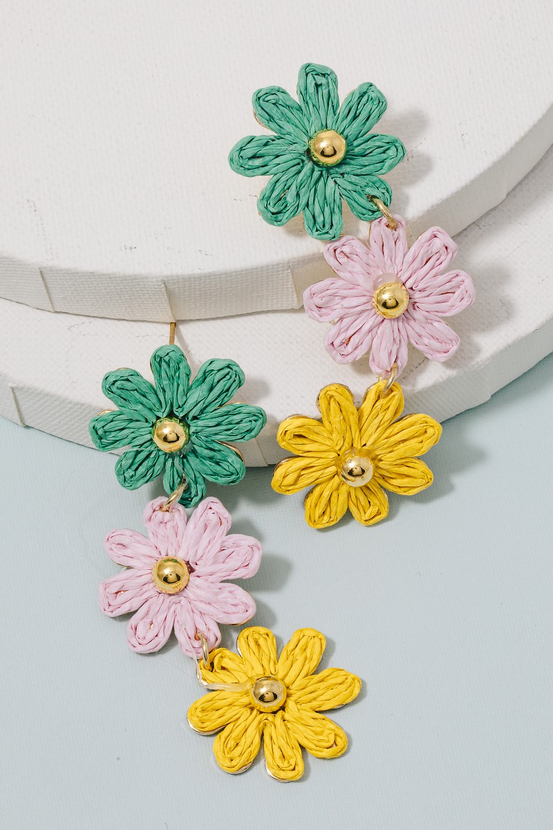 Colorful Braided Flower Chain Dangle Earrings