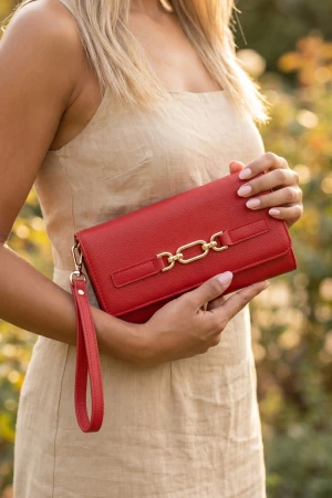 Saffiano Vegan Leather Chain Buckle Wristlet Wallet