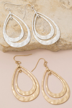 Hammered Double Teardrop Layered Dangle Earrings