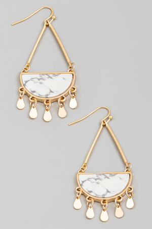 Half Stone Tear Dangle Fringe Earrings