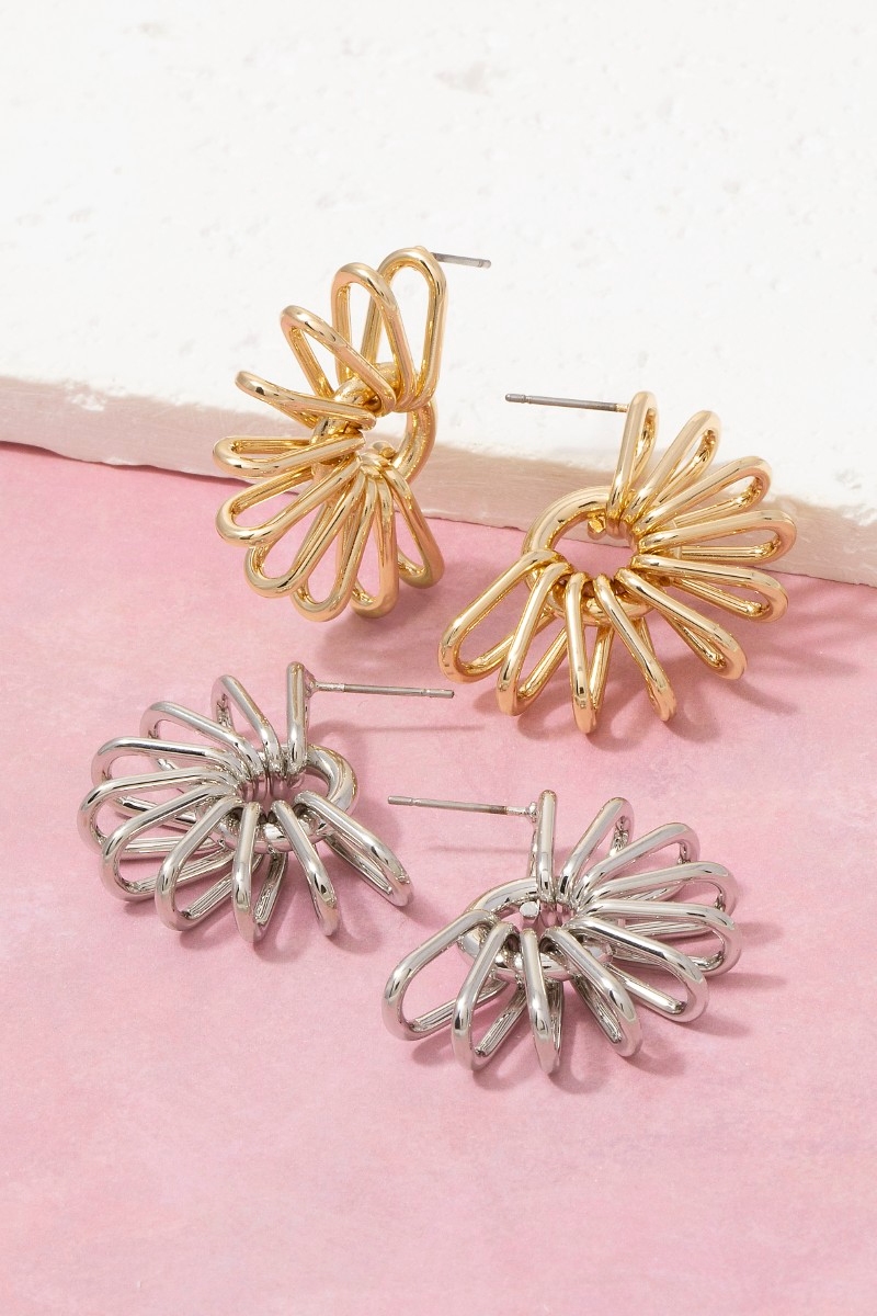 Metallic Wire Flower Hoop Earrings