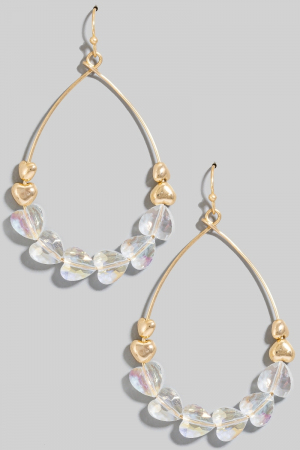 Faceted And Metallic Heart Beads Tear Dangle Earrings