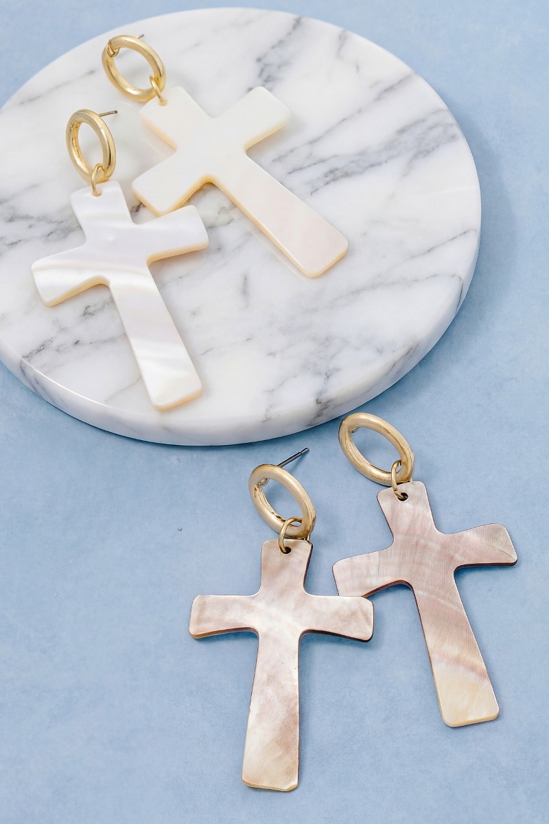 Seashell Cross Drop Earrings