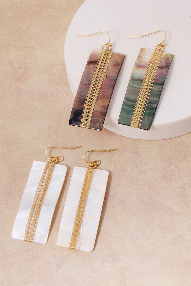 Curved Seashell Rectangle Dangle Earrings