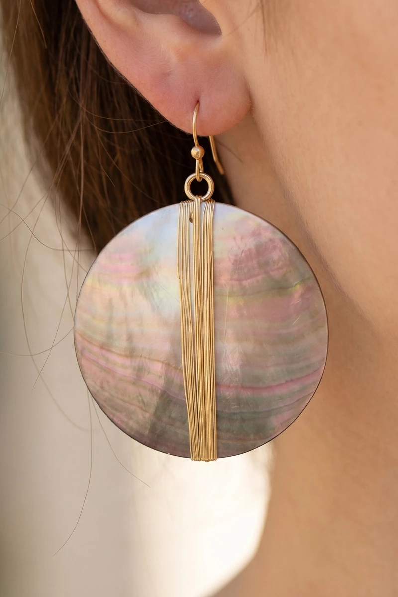 Large Round Shell Disc Drop Earrings