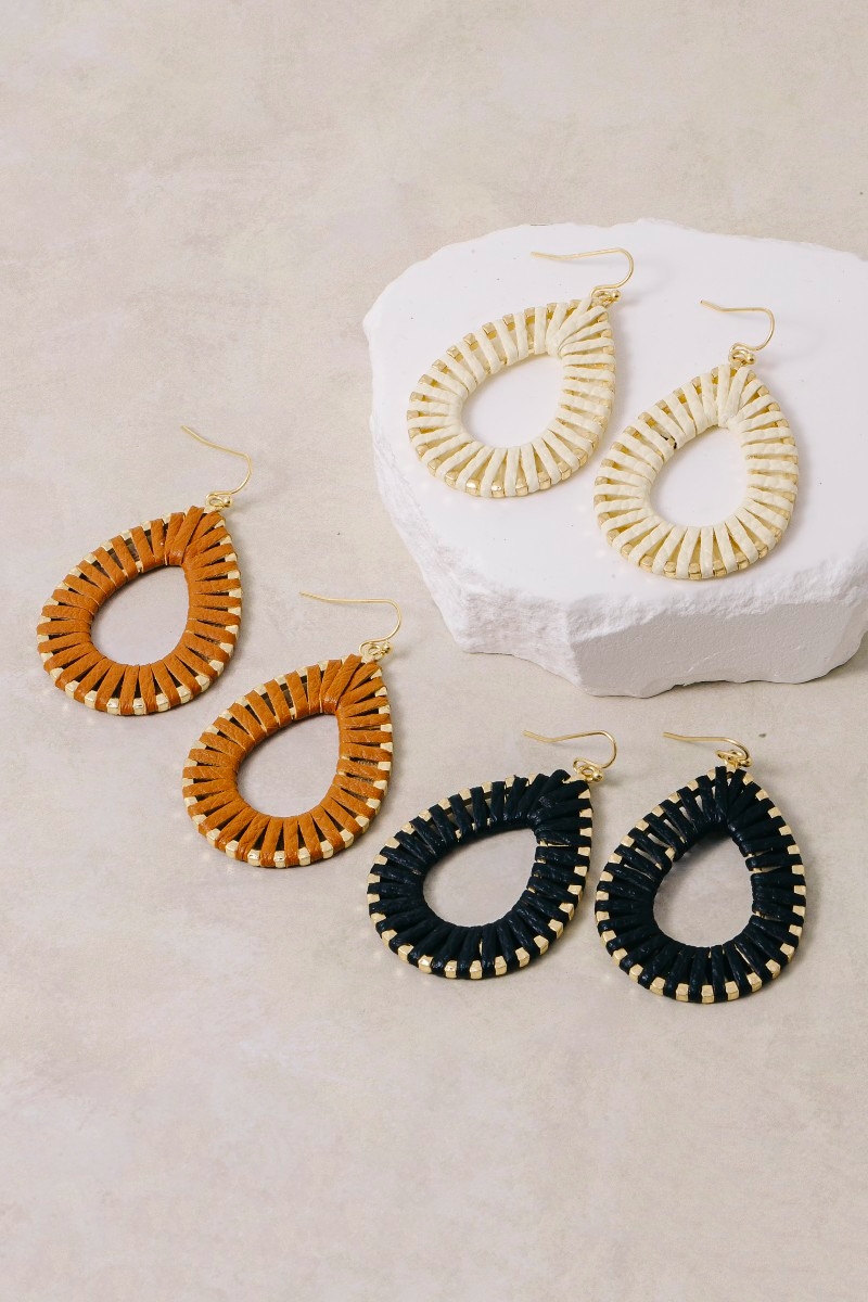 Faux Leather Wrap Teardrop Dangle Earrings