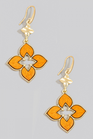 Wooden Flower Petals Cut Out Dangle Earrings