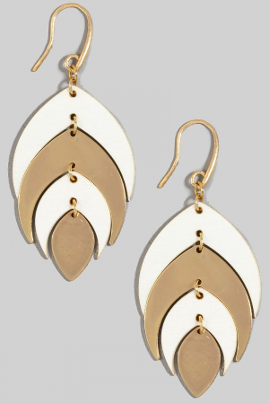 Wood And Metallic Leaf Dangle Hook Earrings