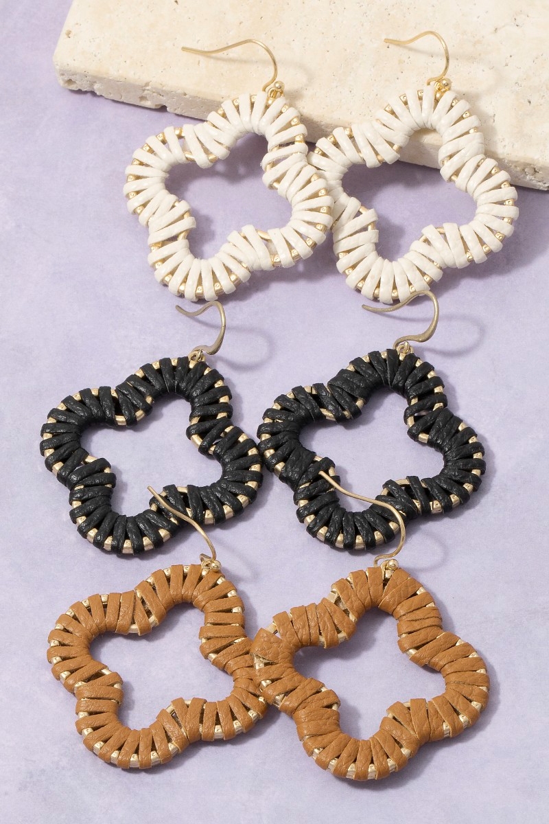 Faux Leather Wrap Clover Dangle Earrings