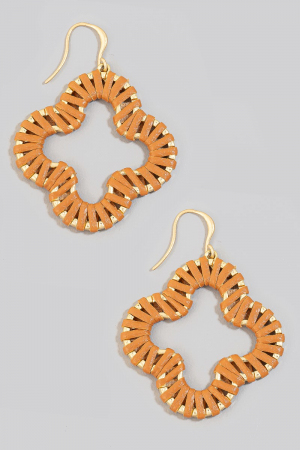 Faux Leather Wrap Clover Dangle Earrings