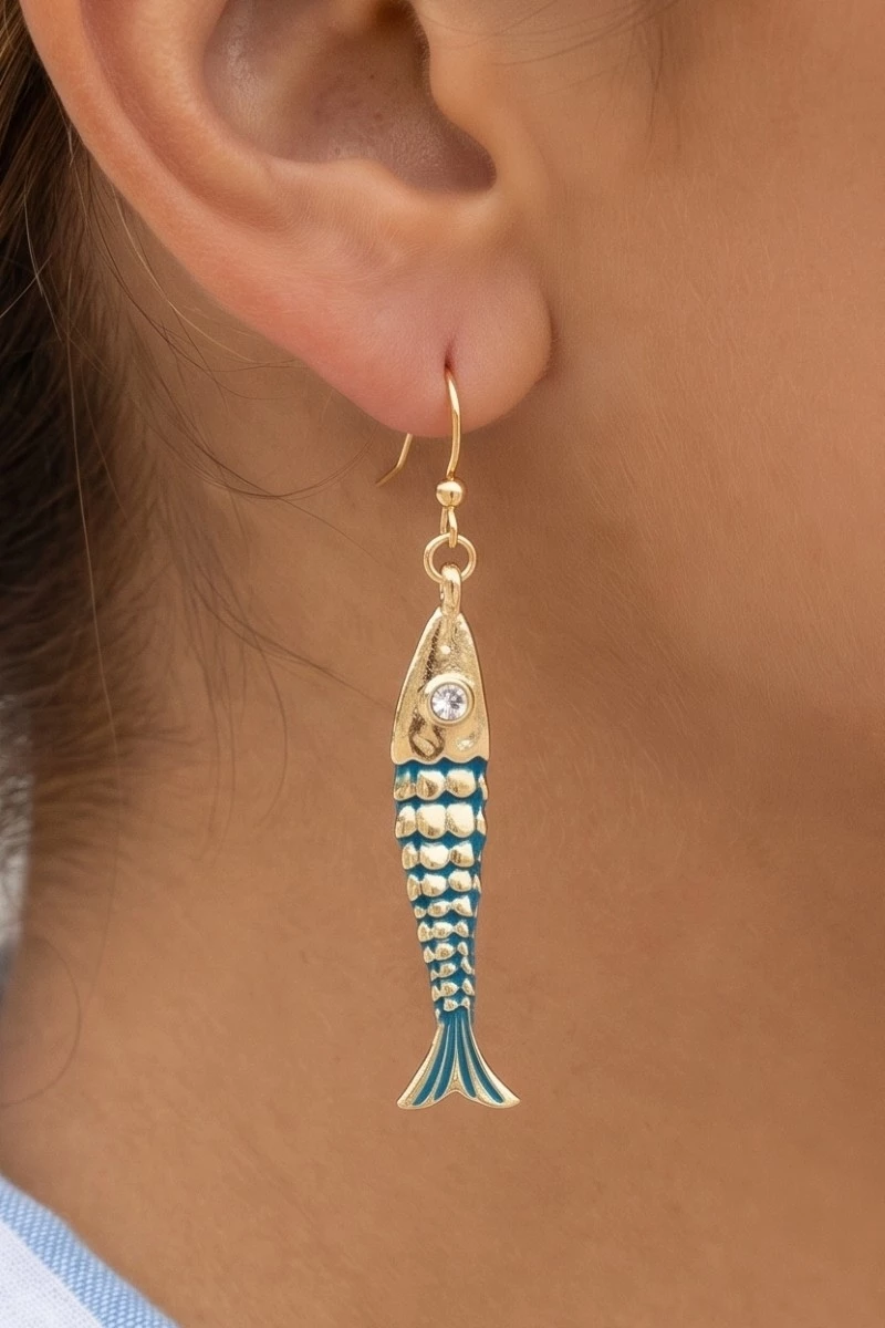 Long Fish Charm Dangle Hook Earrings