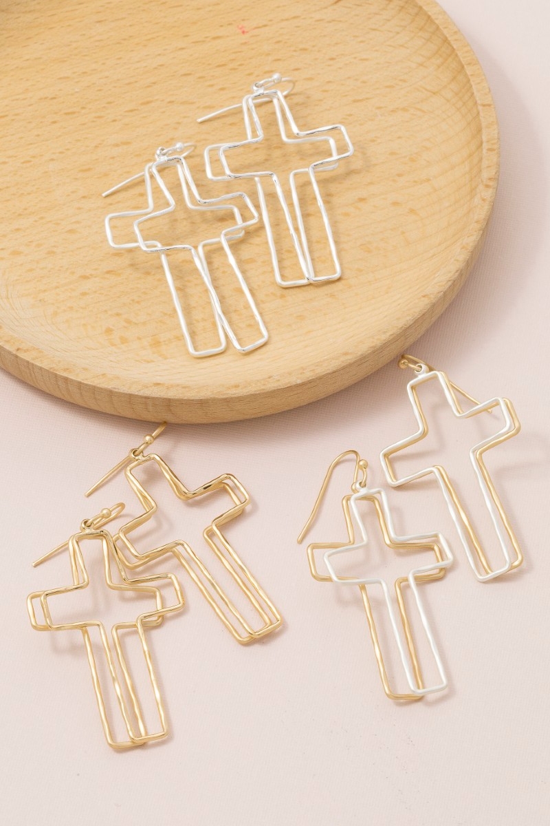 Layered Double Cross Dangle Hook Earrings