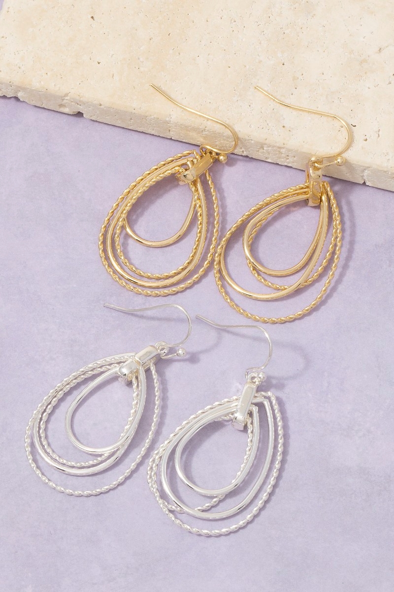 Layered Tear Drops Hook Dangle Earrings