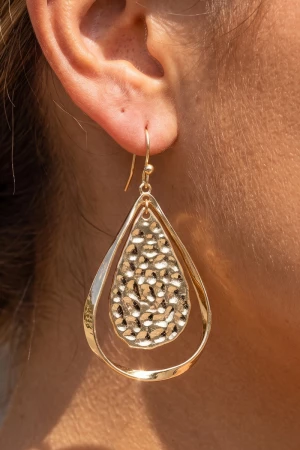 Hammered Double Teardrop Drop Earrings