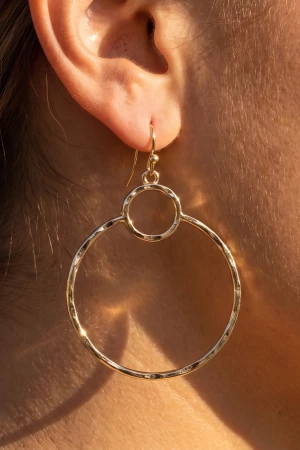 Hammered Open Circle Drop Hoop Earrings
