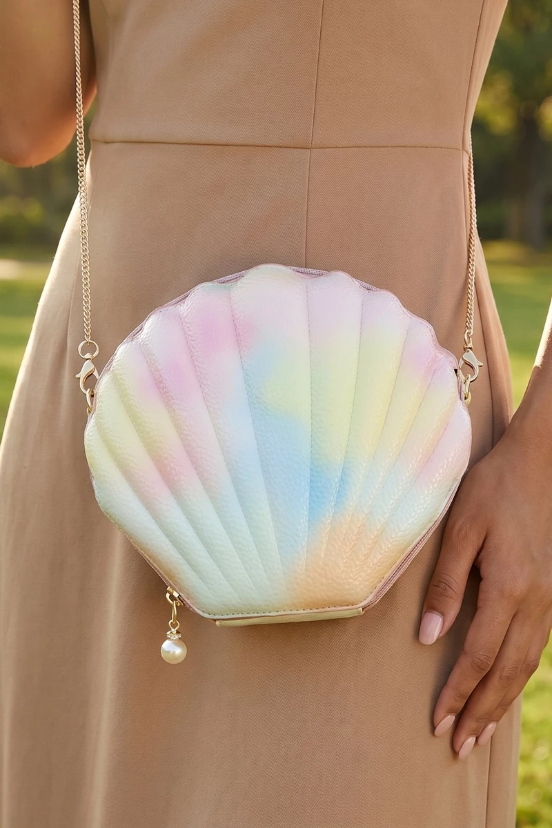 Iridescent Seashell Crossbody Bag With Chain Strap