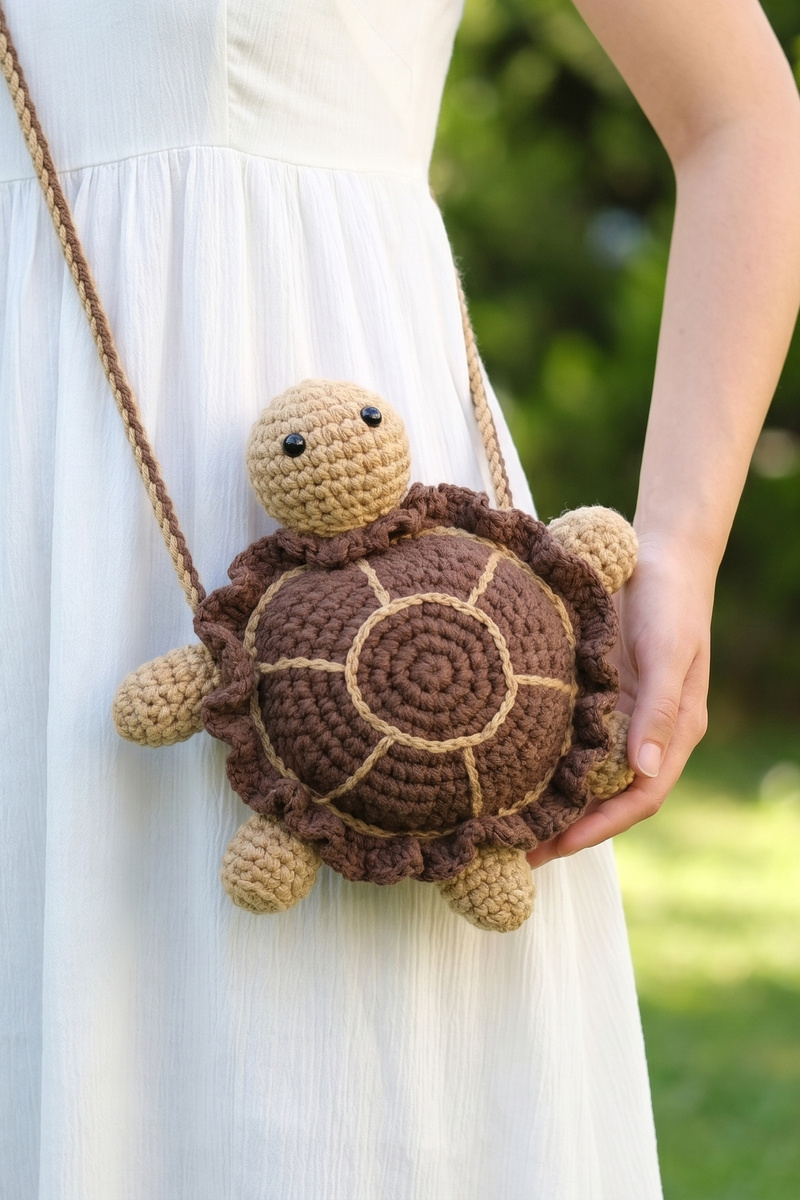 Crochet Turtle Amigurumi Novelty Crossbody Bag