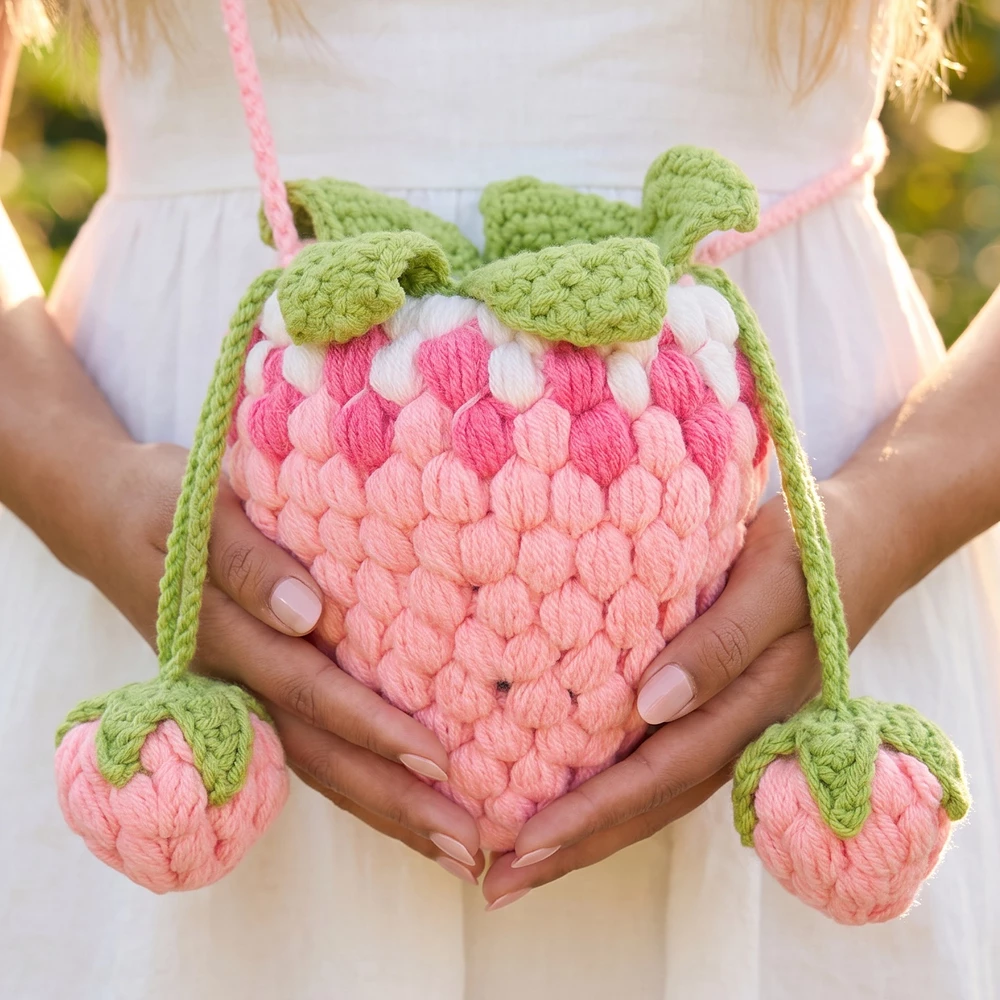 Crochet Strawberry Novelty Crossbody Bag