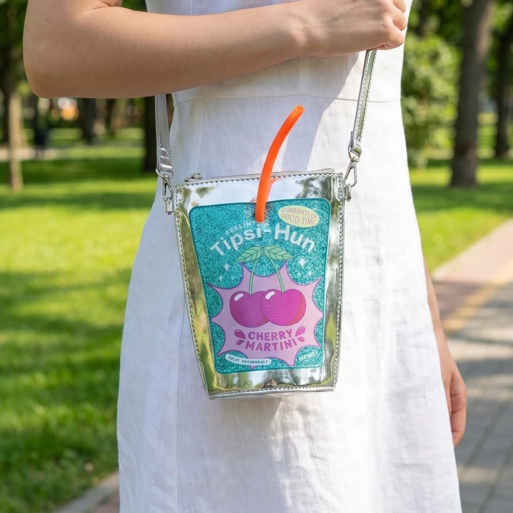 Cherry Martini Drink Cup Novelty Crossbody Bag