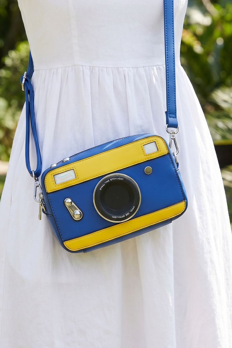 Camera Shaped Iridescent Novelty Crossbody Bag