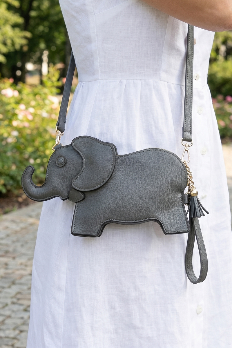 Elephant Shape Novelty Zip Wristlet Clutch