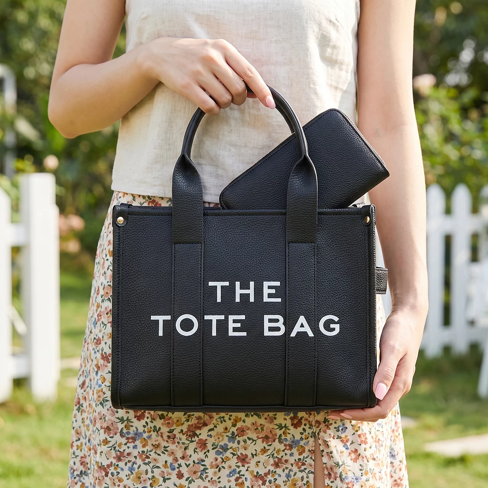 Lettered Vegan Leather Tote Bag With Matching Wallet