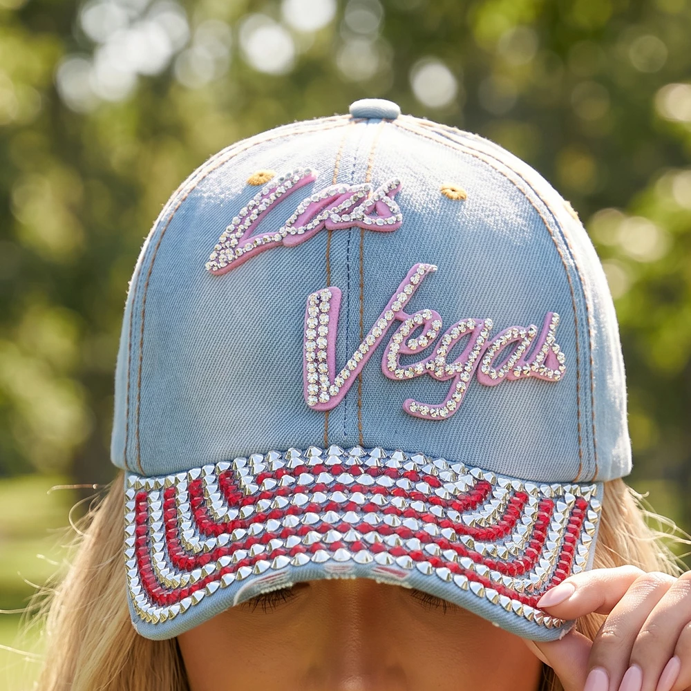 Las Vegas Rhinestone Denim Baseball Cap