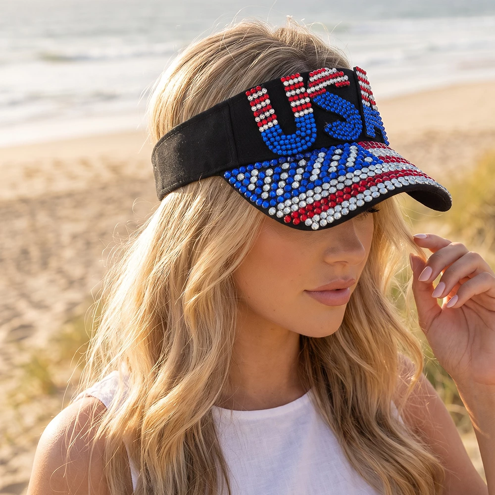 Usa Flag Rhinestone Visor