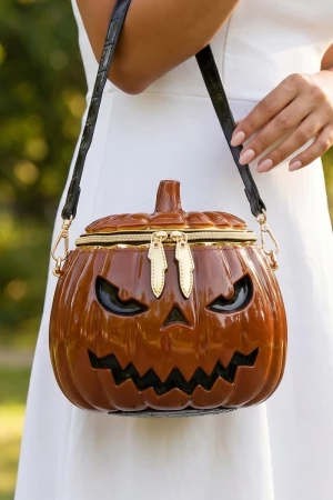 Glossy Jack O Lantern Pumpkin Crossbody Bag